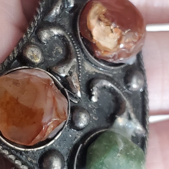 Artisan natural stones hand cut silver earrings butterfly wings vintage stunning - Picture 2 of 10